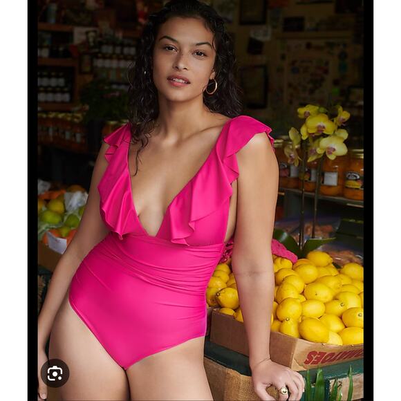 J. Crew Ruched Ruffle One-Piece Swimsuit - Picture 1 of 8